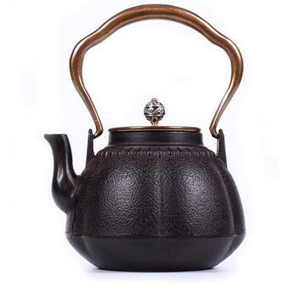 Cast Iron Teapot Japanese Pumpkin Shape 1100ml Copper Lid