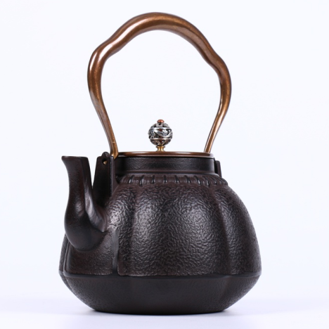 Cast Iron Teapot Japanese Pumpkin Shape 1100ml Copper Lid
