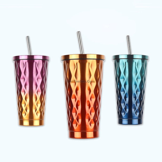 Insulated Tumbler with Straw Stainless Steel 475ml
