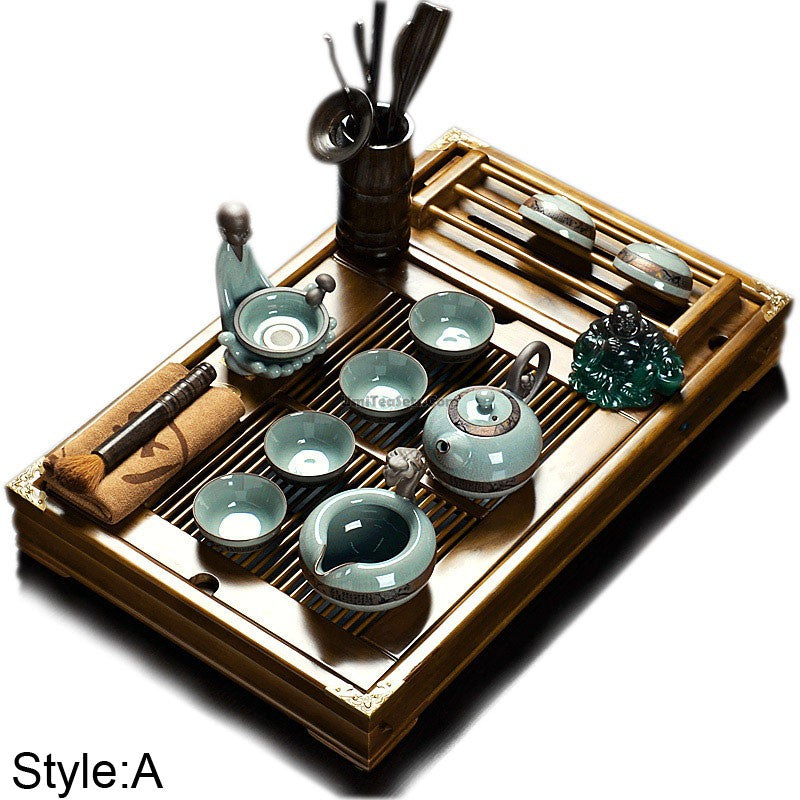 Ge Kiln Ice Crack Gongfu Tea Set with Wood Tray