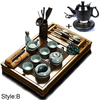 Ge Kiln Ice Crack Gongfu Tea Set with Wood Tray