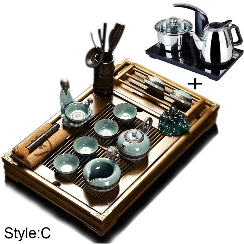 Ge Kiln Ice Crack Gongfu Tea Set with Wood Tray