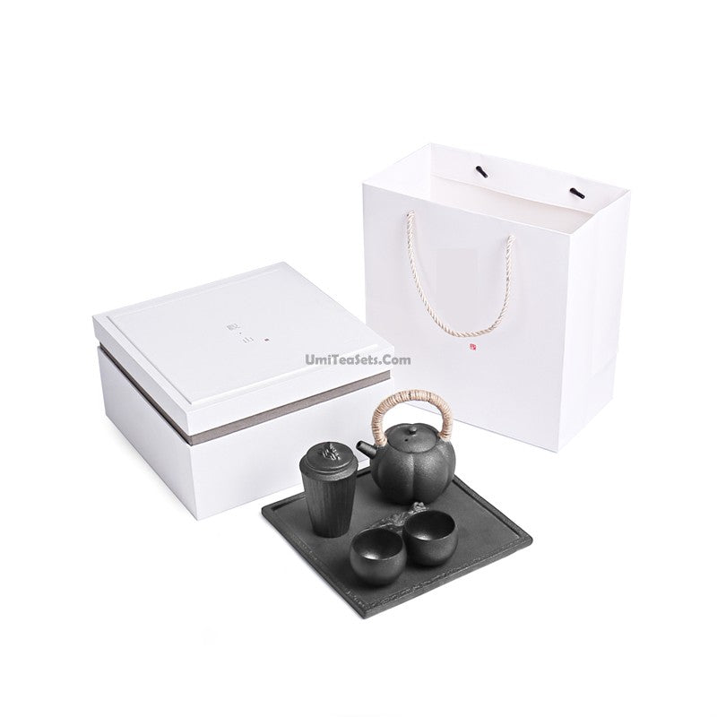 Japanese Black Pottery Tea Set Wabi-sabi Style 5-Piece
