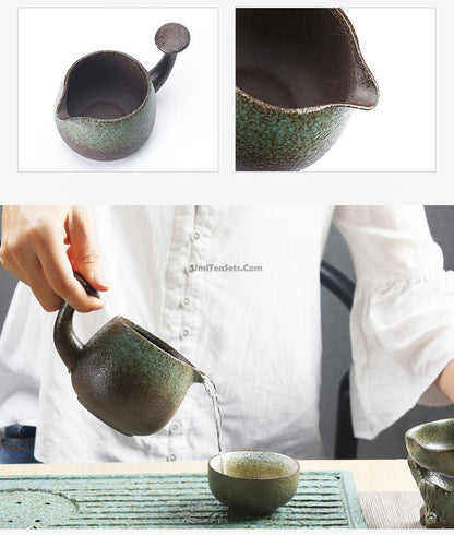 Wabi-Sabi Coarse Pottery Tea Set for 4 with Tray