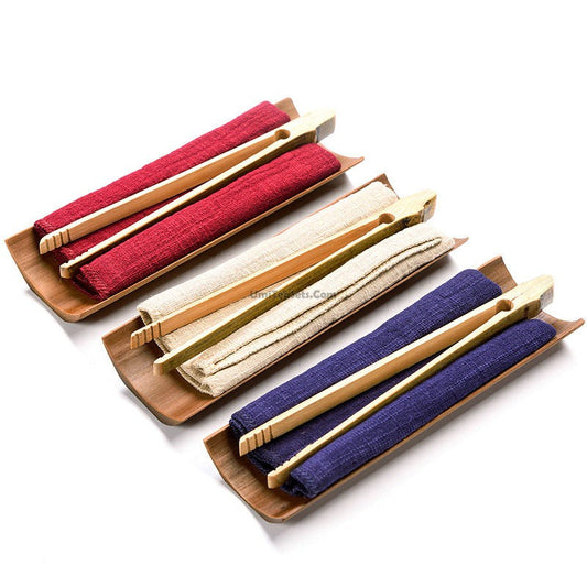 Bamboo Cha He Tea Holder With Towel Clip Spoon 6 Styles