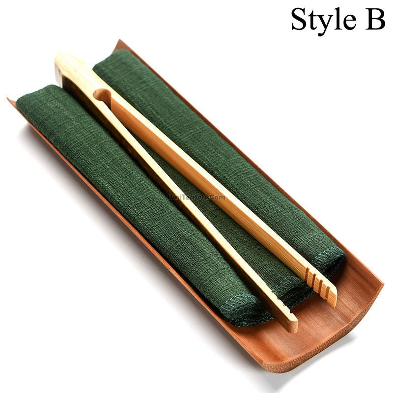 Bamboo Cha He Tea Holder With Towel Clip Spoon 6 Styles