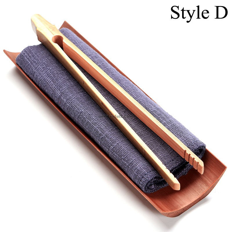 Bamboo Cha He Tea Holder With Towel Clip Spoon 6 Styles