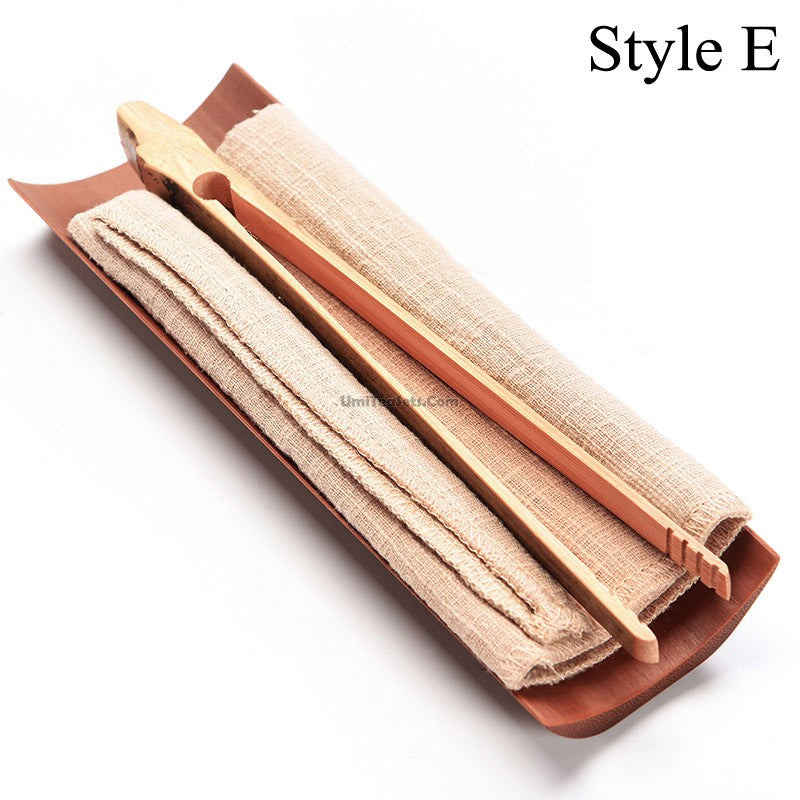 Bamboo Cha He Tea Holder With Towel Clip Spoon 6 Styles