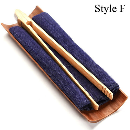 Bamboo Cha He Tea Holder With Towel Clip Spoon 6 Styles