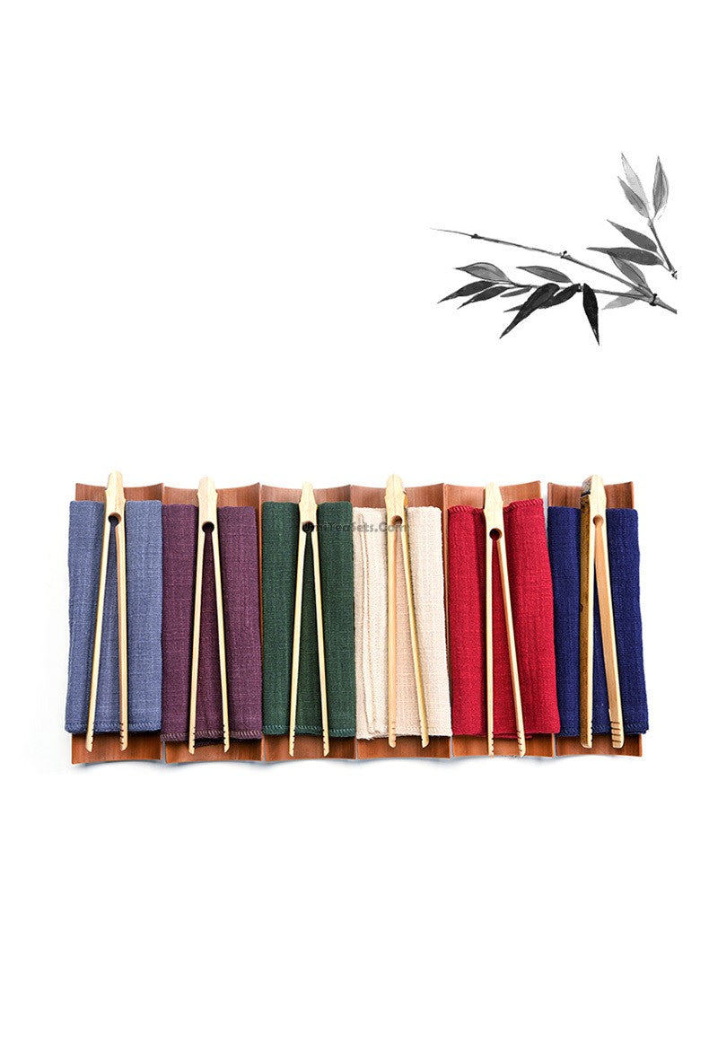 Bamboo Cha He Tea Holder With Towel Clip Spoon 6 Styles