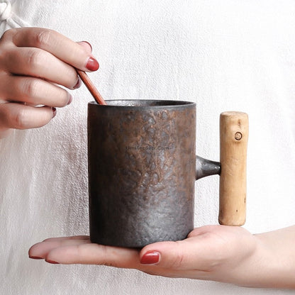 Japanese Coarse Pottery Tea Cup with Handle | Iron Style