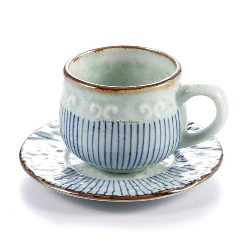 Japanese Tea Cup with Handle & Saucer Set of 2 | Ceramic