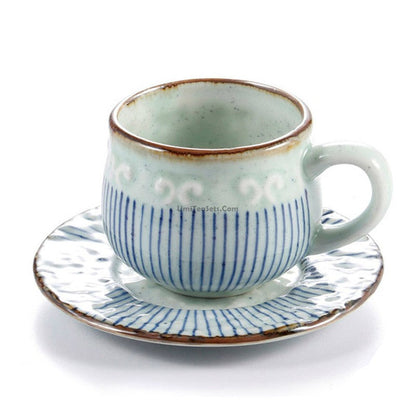 Japanese Tea Cup with Handle & Saucer Set of 2 | Ceramic