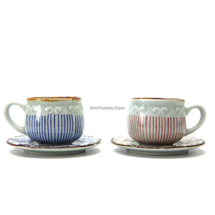 Japanese Tea Cup with Handle & Saucer Set of 2 | Ceramic