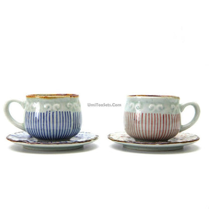 Japanese Tea Cup with Handle & Saucer Set of 2 | Ceramic