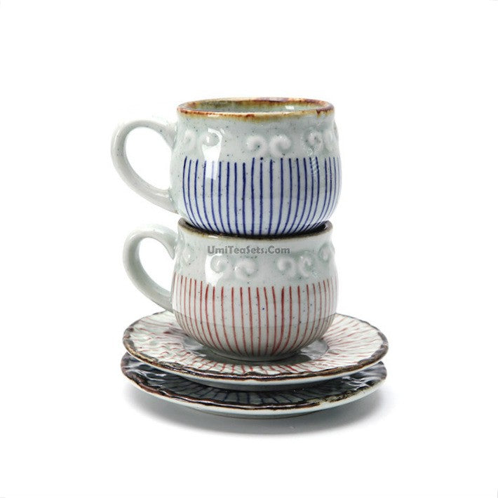 Japanese Tea Cup with Handle & Saucer Set of 2 | Ceramic