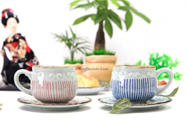 Japanese Tea Cup with Handle & Saucer Set of 2 | Ceramic