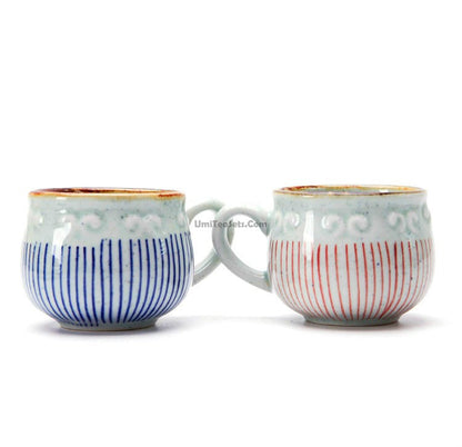 Japanese Tea Cup with Handle & Saucer Set of 2 | Ceramic