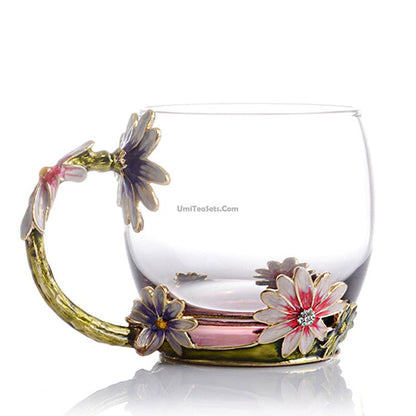 Enamel Flowers Borosilicate Glass Tea Cup 350ml