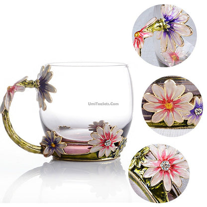 Enamel Flowers Borosilicate Glass Tea Cup 350ml