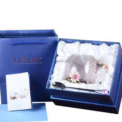 Enamel Flowers Borosilicate Glass Tea Cup 350ml