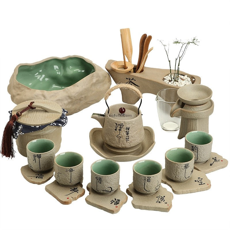 Gongfu Tea Set Coarse Pottery Teapot 6 Cups Strainer Fair Cup