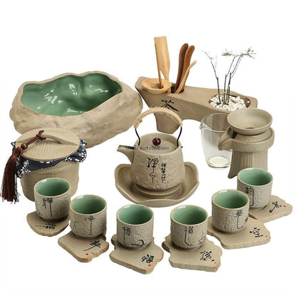 Gongfu Tea Set Coarse Pottery Teapot 6 Cups Strainer Fair Cup