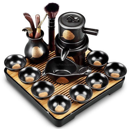 Automatic Gongfu Tea Set Black Ceramic 13-Piece Serves 8