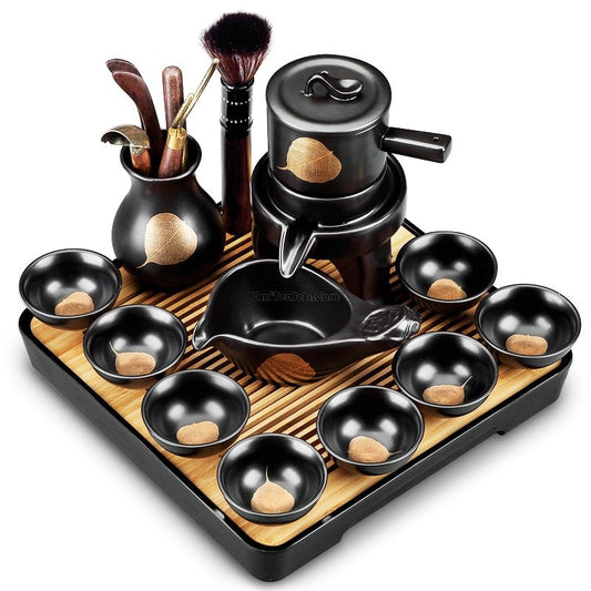 Automatic Gongfu Tea Set Black Ceramic 13-Piece Serves 8