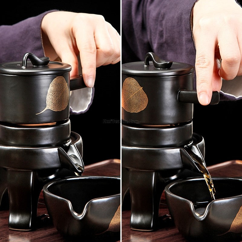 Automatic Gongfu Tea Set Black Ceramic 13-Piece Serves 8