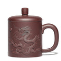 Purple Clay Tea Cup Yixing Dragon Carved Zisha 440ml Lidded