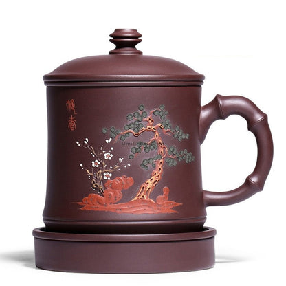 Purple Clay Tea Cup with Infuser Stand Yixing Plum 470ml