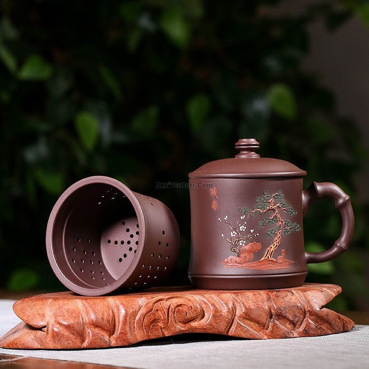 Purple Clay Tea Cup with Infuser Stand Yixing Plum 470ml