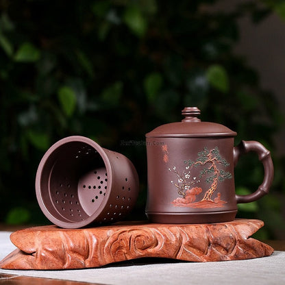 Purple Clay Tea Cup with Infuser Stand Yixing Plum 470ml