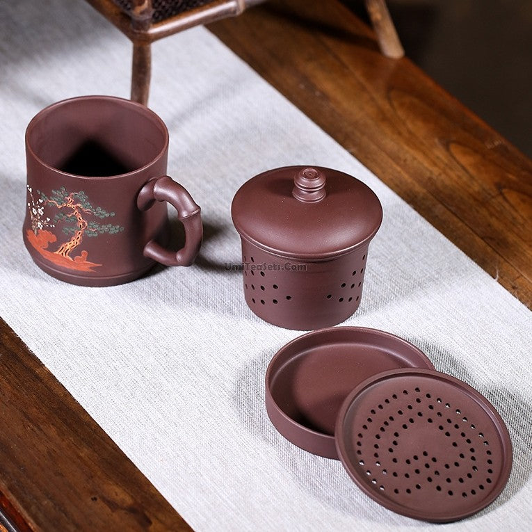 Purple Clay Tea Cup with Infuser Stand Yixing Plum 470ml