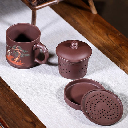 Purple Clay Tea Cup with Infuser Stand Yixing Plum 470ml