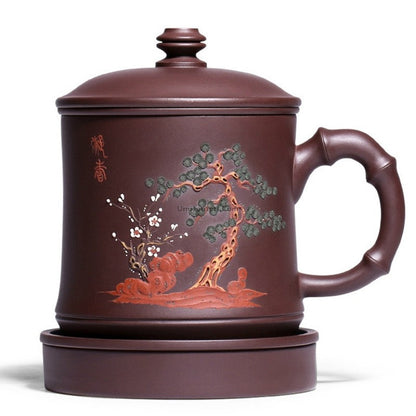 Purple Clay Tea Cup with Infuser Stand Yixing Plum 470ml