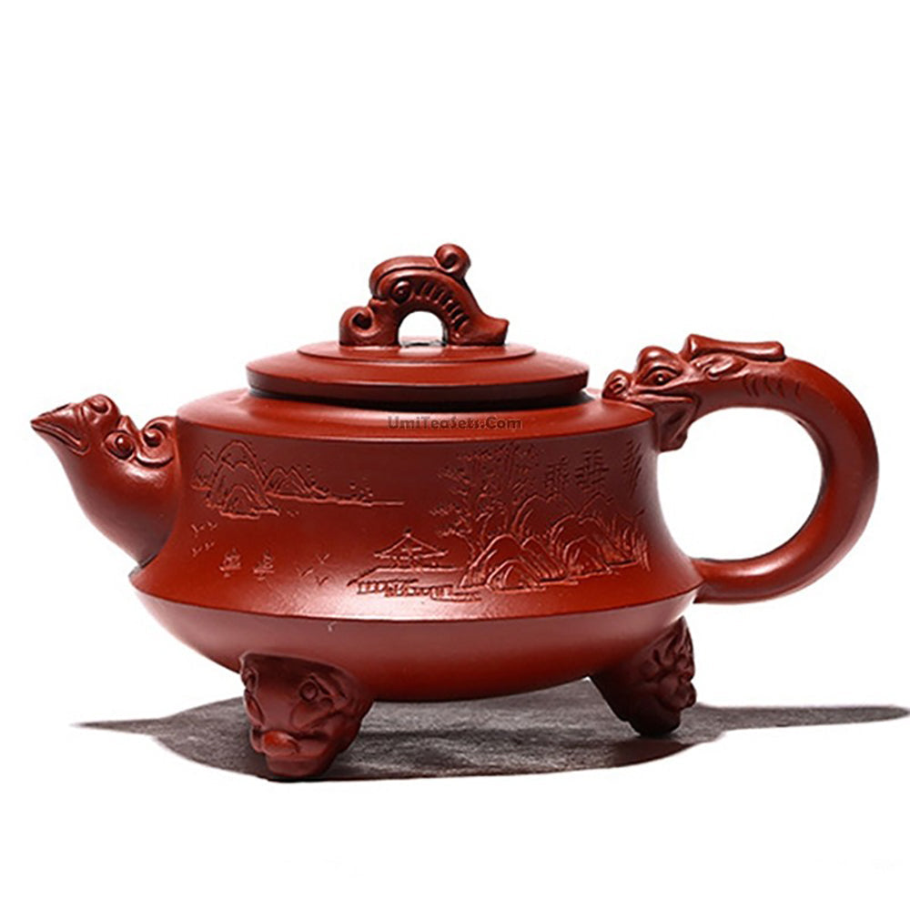 Dragon Teapot Three-Legged Dahongpao Red Clay Yixing 275ml