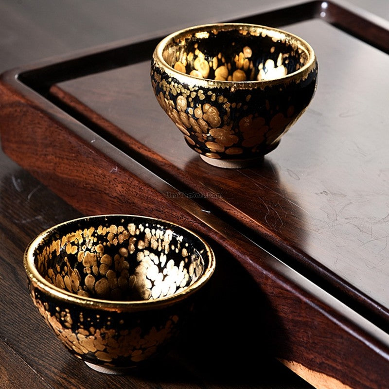 Jian Zhan Gongfu Tea Cup Golden Silver Glaze 130ml
