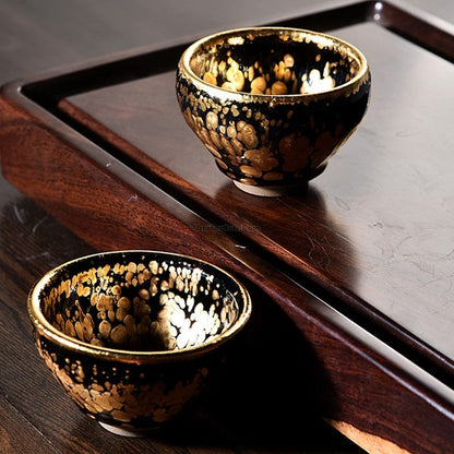 Jian Zhan Gongfu Tea Cup Golden Silver Glaze 130ml