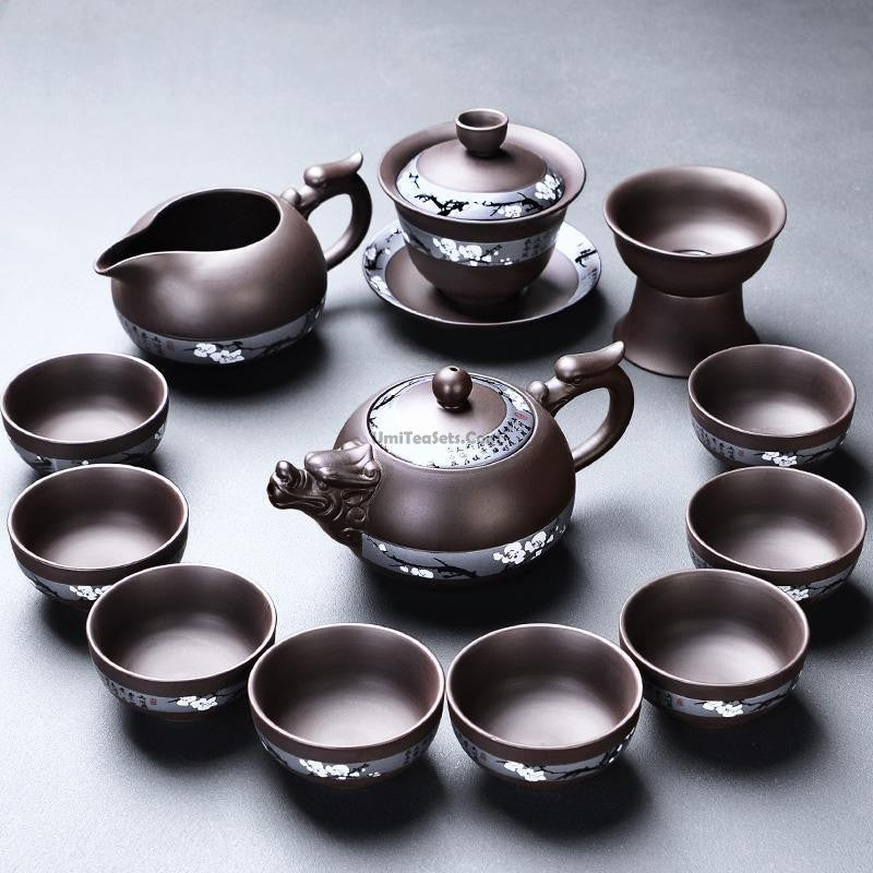 Purple Clay Tea Set Winter Plum Yixing Zisha 12-Piece
