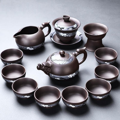 Purple Clay Tea Set Winter Plum Yixing Zisha 12-Piece