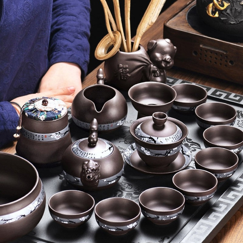 Purple Clay Tea Set Winter Plum Yixing Zisha 12-Piece