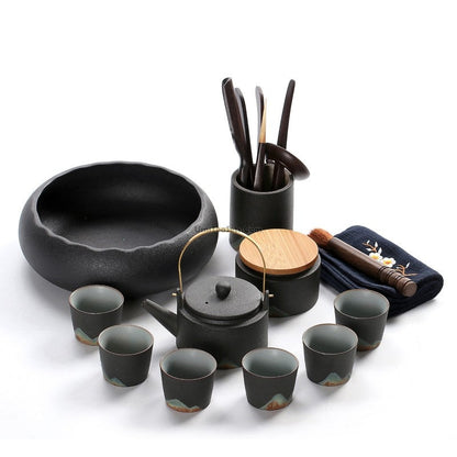 Black Ceramic Tea Set Japanese Zen 11-Piece 220ml