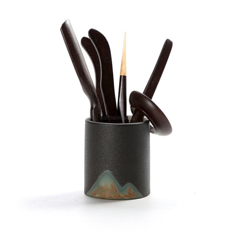 Black Ceramic Tea Set Japanese Zen 11-Piece 220ml