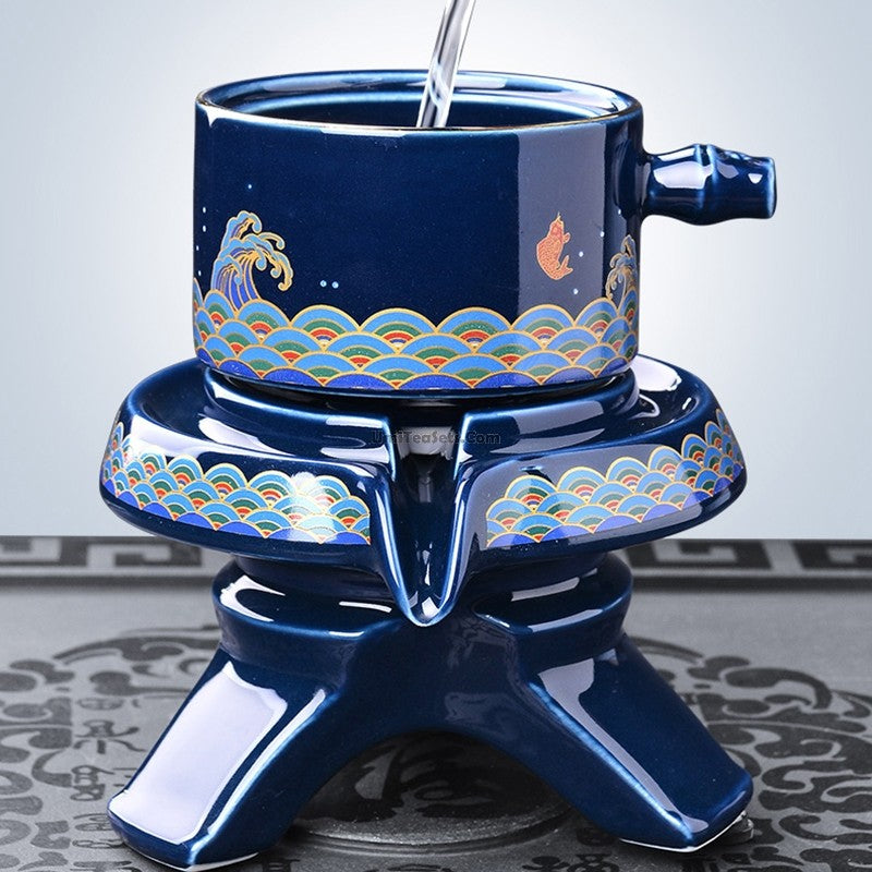 Automatic Gongfu Tea Set Ji Blue Glaze Sea Wave 10-Piece