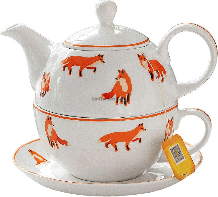 Bone China Tea for One Set Fox Cute Teapot with Infuser