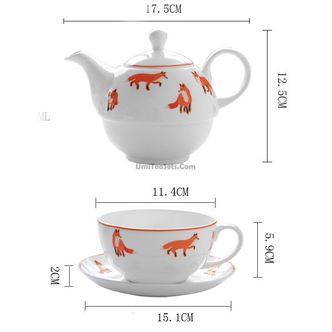 Bone China Tea for One Set Fox Cute Teapot with Infuser