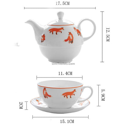 Bone China Tea for One Set Fox Cute Teapot with Infuser