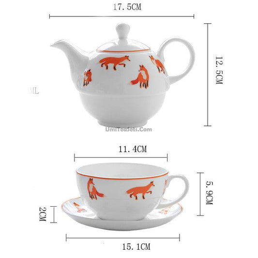 Bone China Tea for One Set Fox Cute Teapot with Infuser